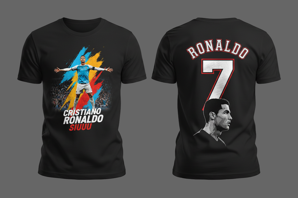 give me Ronaldo images on t shirt front and back side 